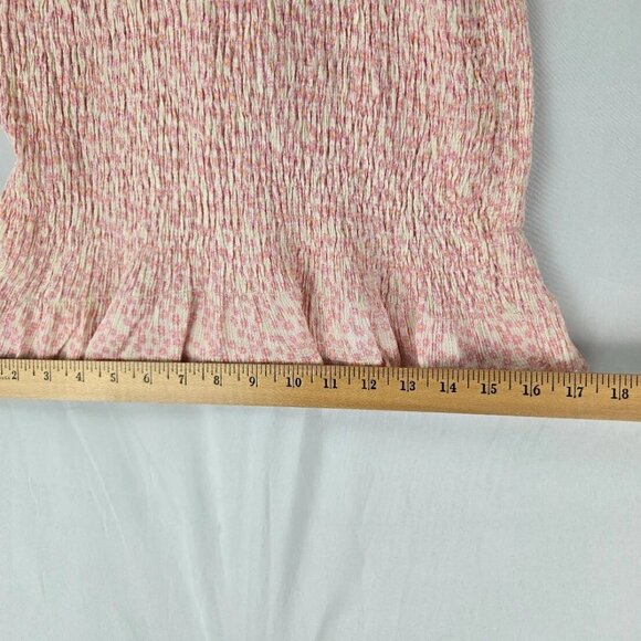 Zara Pink Ditsy Floral Smocked V-Neck Mini Dress Size Large - Picture 11 of 15